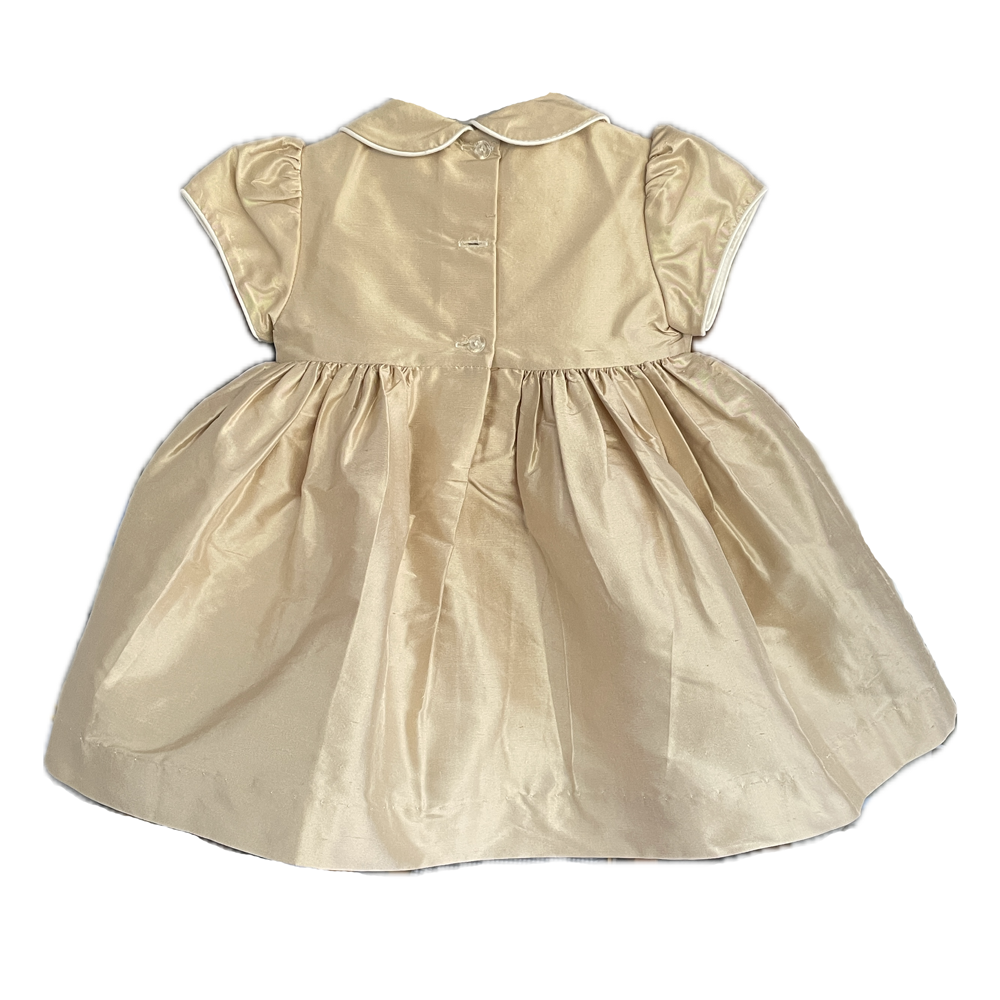 Will'Beth Pure Gold Silk Dress with Bow Accent - Size 6m