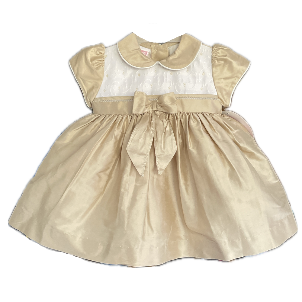 Will'Beth Pure Gold Silk Dress with Bow Accent - Size 6m