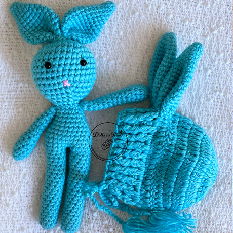 Crocheted Bunny Ear Bonnet and Bunny