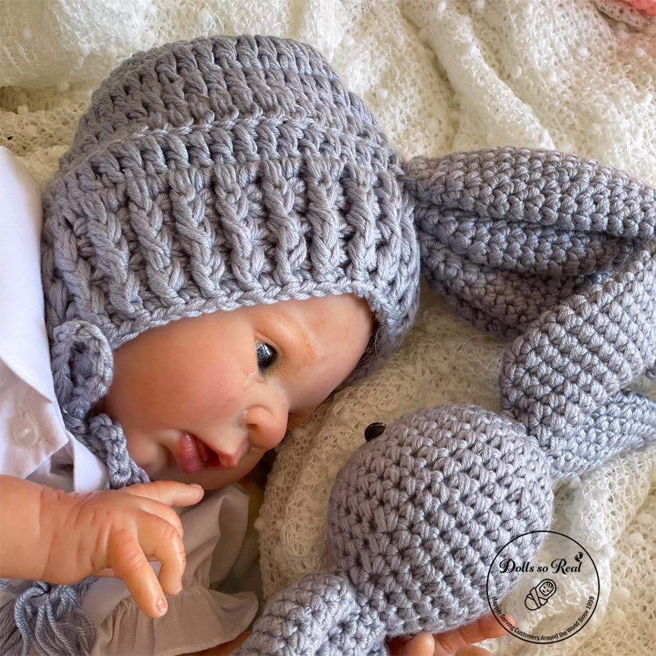 Crocheted Bunny Ear Bonnet and Bunny