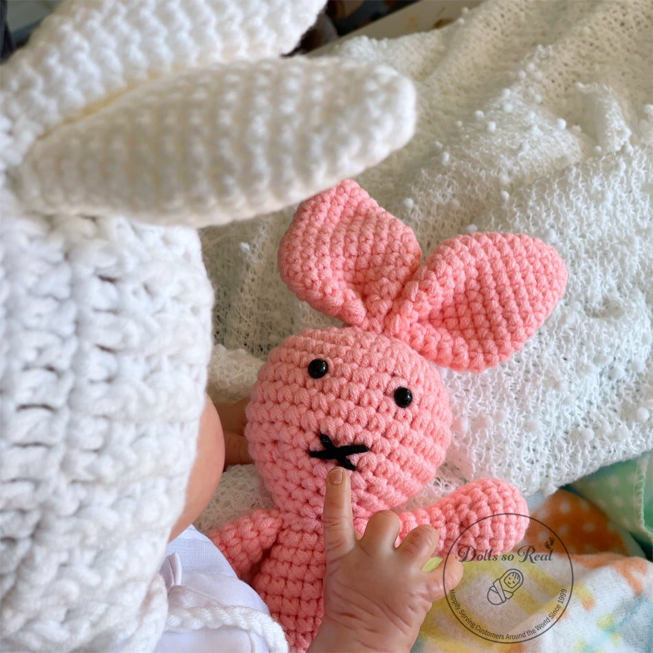 Crocheted Bunny Ear Bonnet and Bunny