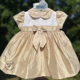 Will'Beth Pure Gold Silk Dress with Bow Accent - Size 6m